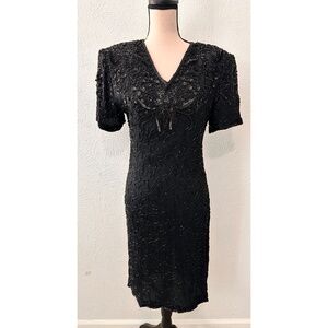 Silky Nites by Cherish Vintage 80's Sequins Black Dress, 8/10